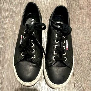 Black leather Superga